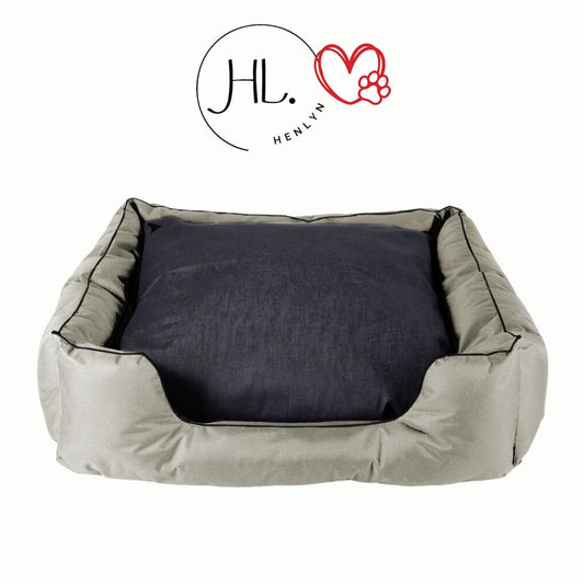 Canvas Square Dog Bed, Grey with Piping (Medium to Extra Large)