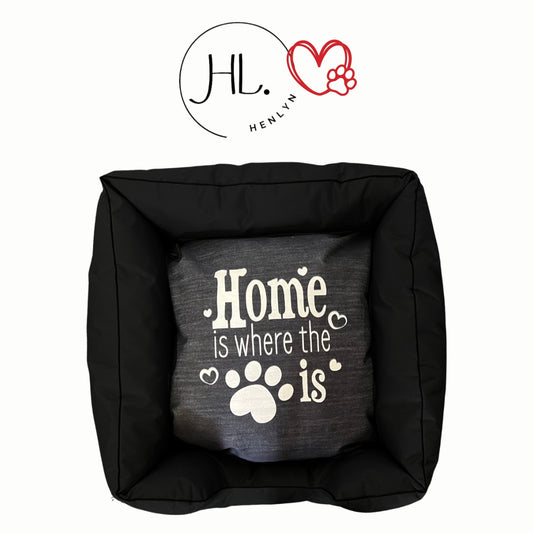 Canvas Square Dog Bed Cute Saying, Black with Piping (Medium to  Extra Large)